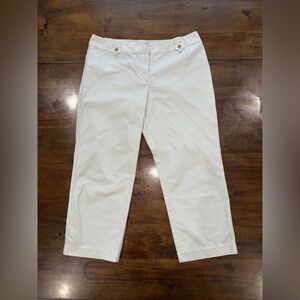 Ann Taylor Signature Fit Low on Waist White Cotton Stretch Ankle Crop Pants 12